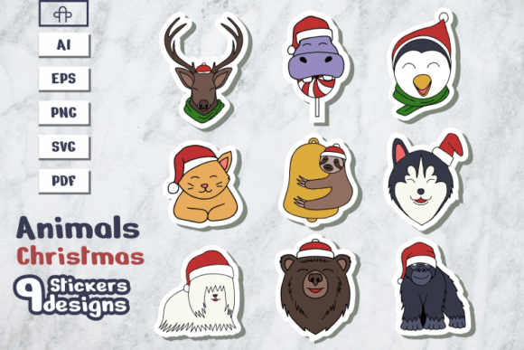 Merry Christmas Animal Sticker Vector: A Festive Graphics Must-Have