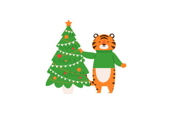 Tree Christmas Tiger: A Festive Graphic for Holiday Sales